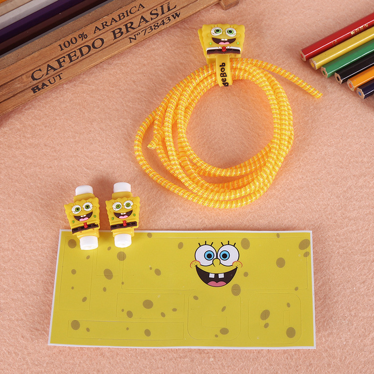 Four sets of cartoon 3-in-1 USB fixed rope to protect the phone data cable