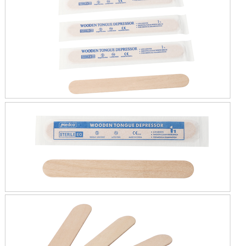 CE ISO certified grade A high quality disposable medical consumables sterile packaging Tongue depressor