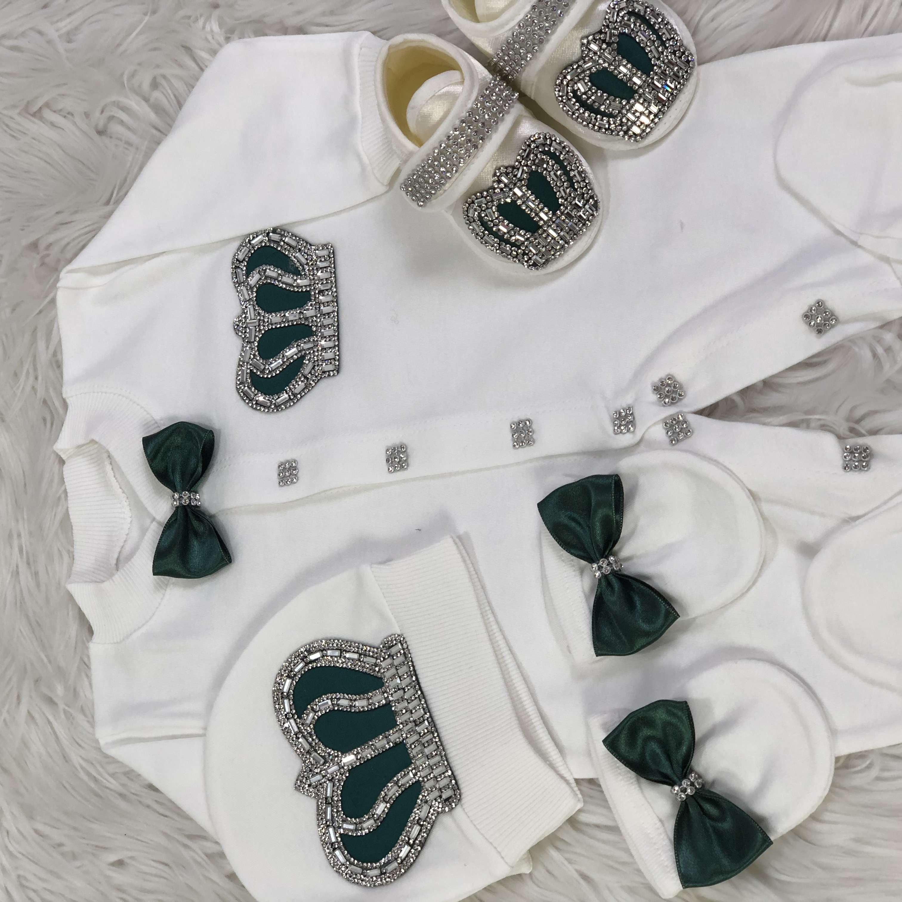 4 Pieces Emerald Color Baby Romper Set Clothes