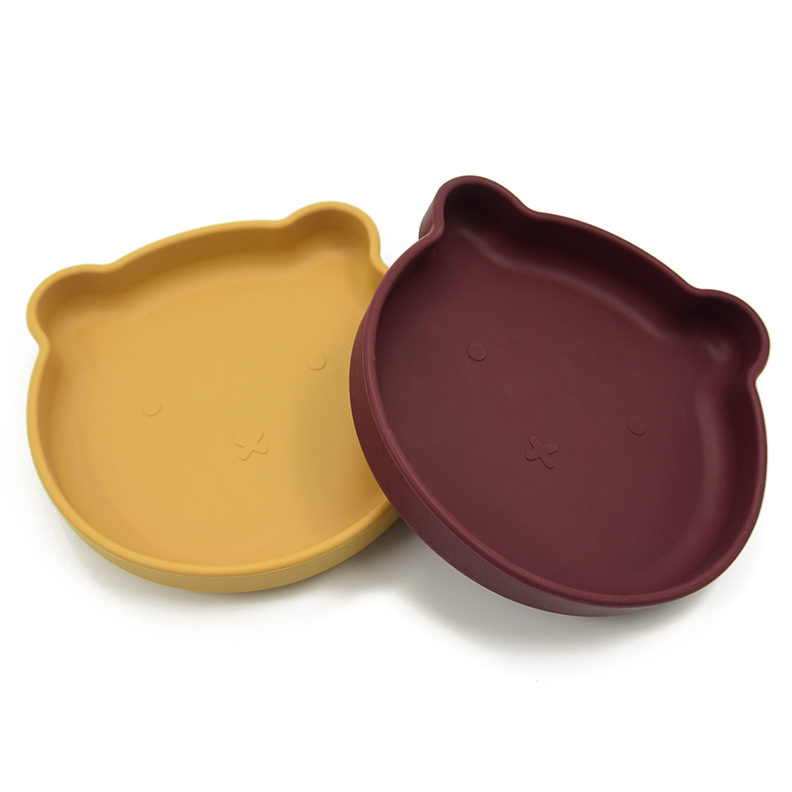 New laser labeling food grade silicone strong suction base lion shaped baby plate