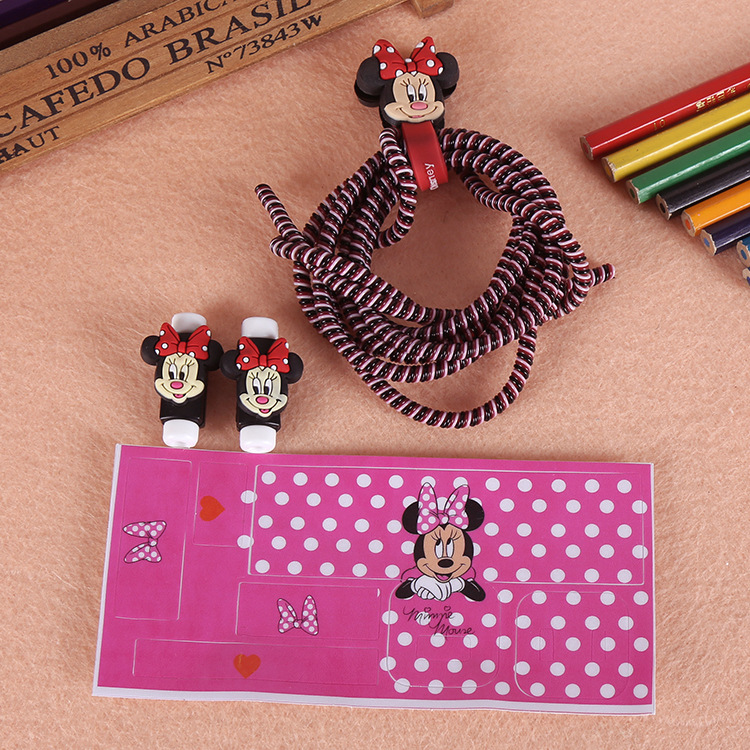 Four sets of cartoon 3-in-1 USB fixed rope to protect the phone data cable
