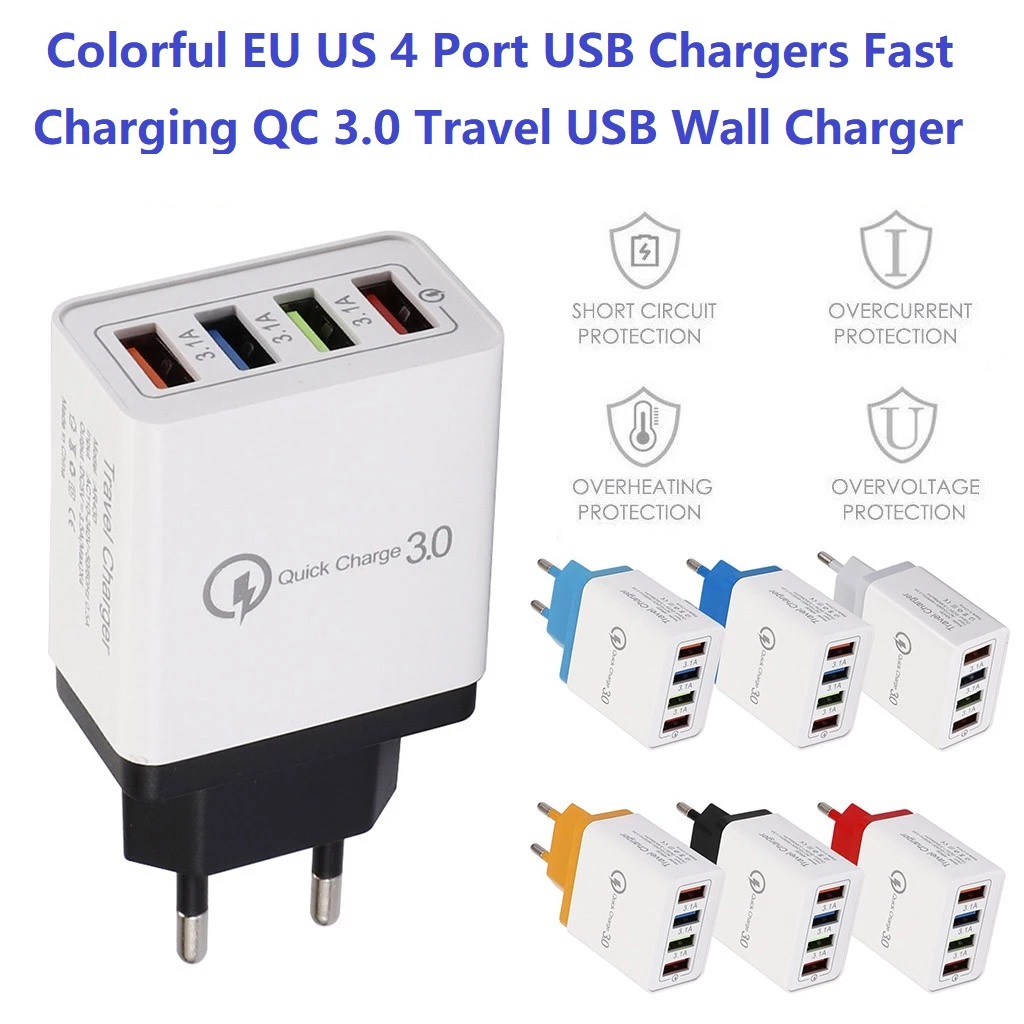 Suitable for Samsung Huawei Xiaomi QC 3.0 wall universal travel suitable for EU 4 USB mobile phone charger