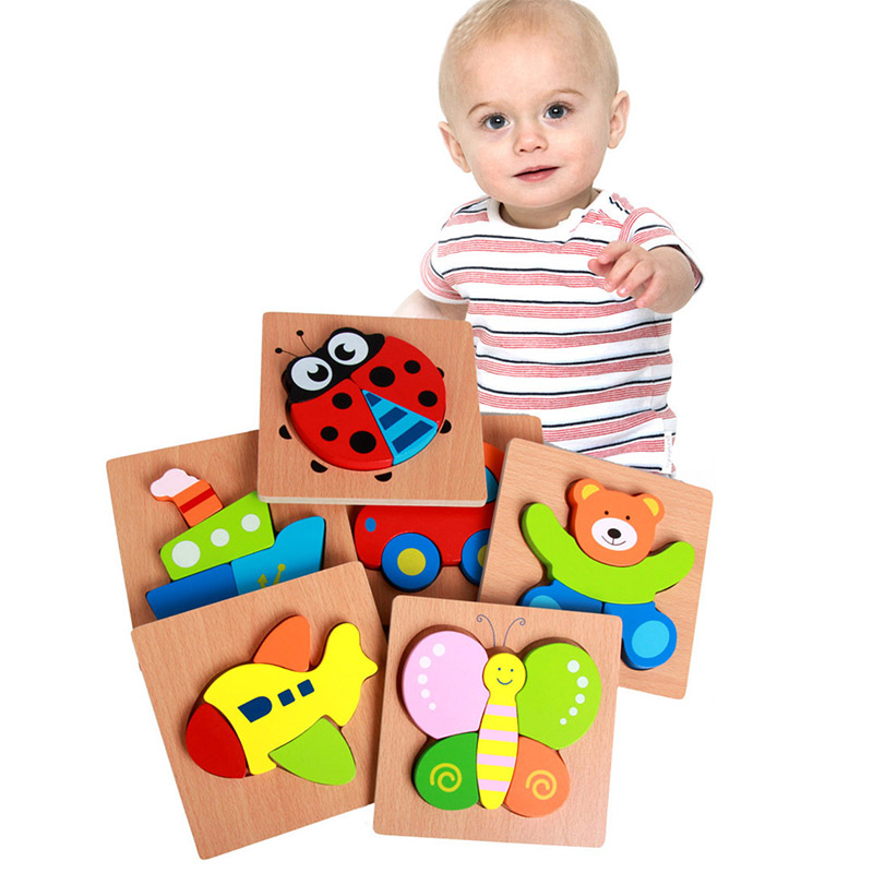 Cartoon 3D animal wooden jigsaw puzzle toy for Montessori baby