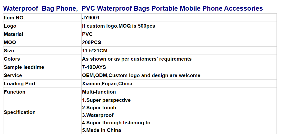 Waterproof Mobile Phone Bag Cell Phone waterproof Pouch For Swimming Hiking Travel