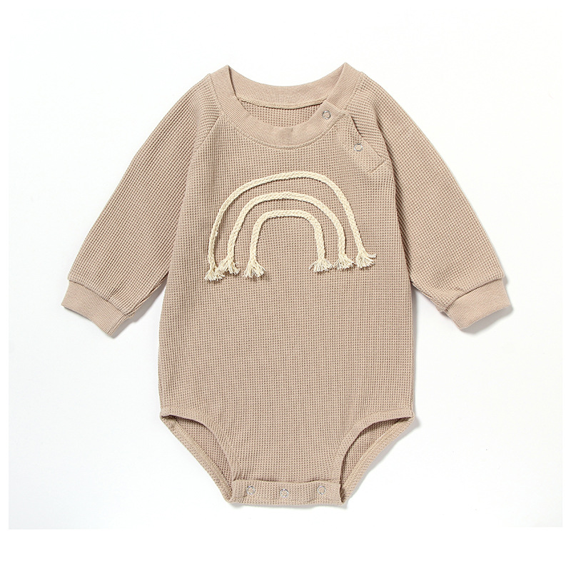 Cotton 0-12 Month Baby Jumpsuit Waffle Rainbow Long Sleeve Newborns Clothing