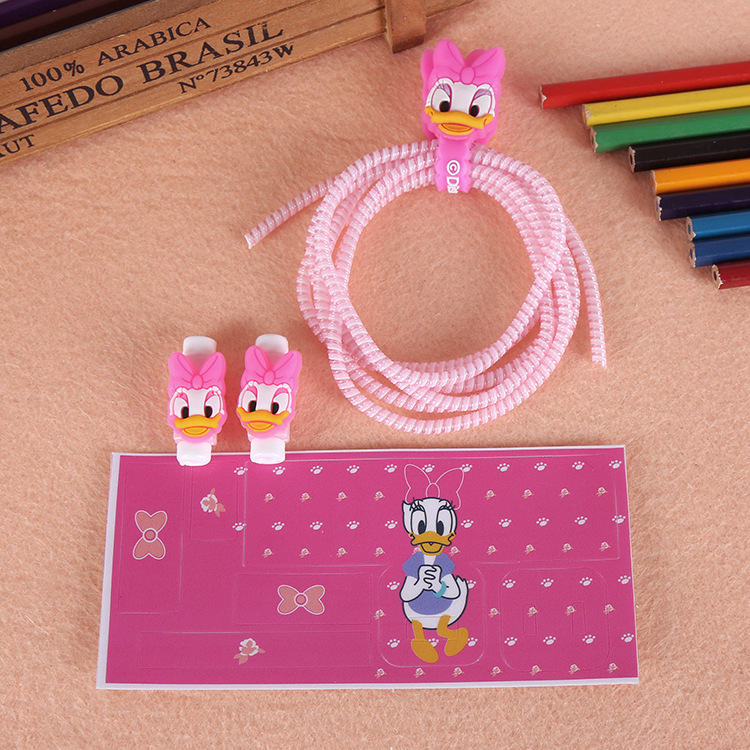 Four sets of cartoon 3-in-1 USB fixed rope to protect the phone data cable