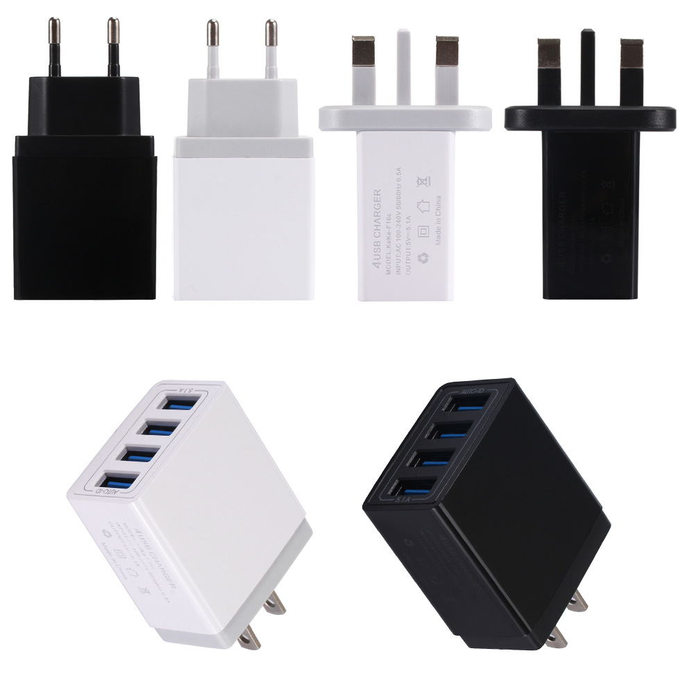 4 ports usb wall chargers 5v 2.4a max 28w total for Phone