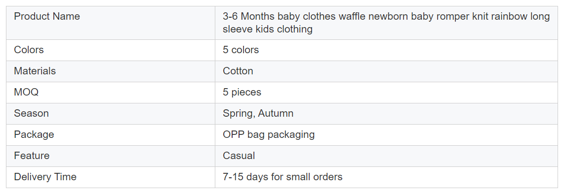 Cotton 0-12 Month Baby Jumpsuit Waffle Rainbow Long Sleeve Newborns Clothing