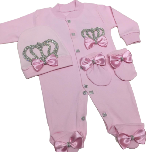 3 Pieces %100 Cotton Pink Girl Romper Set Newborn Clothes