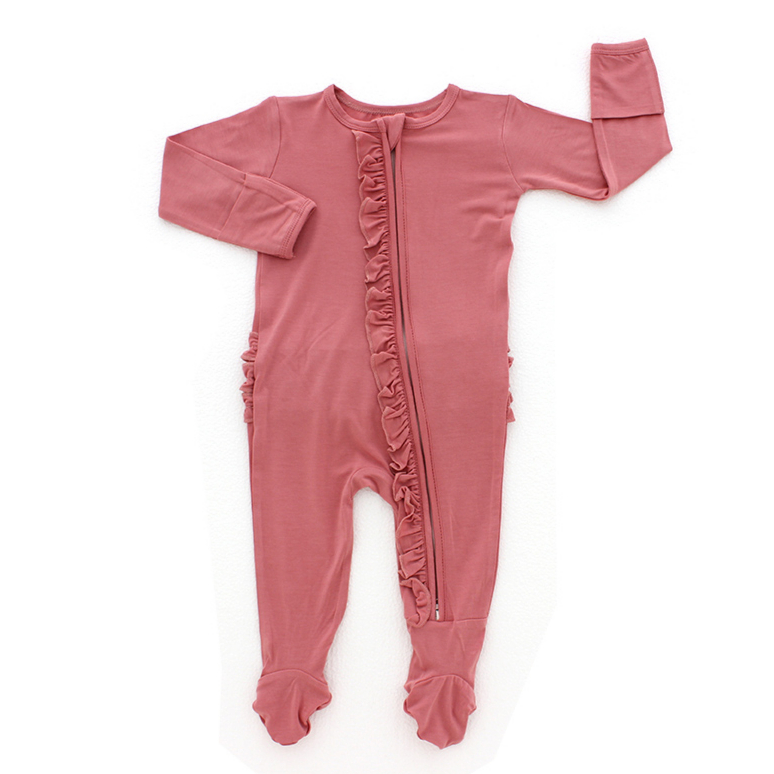 Fall Winter Ribbed Baby Clothes Sleep suits Front Zip Butts Ruffle Newborn Girls Layette Footie Rompers jumpsuit
