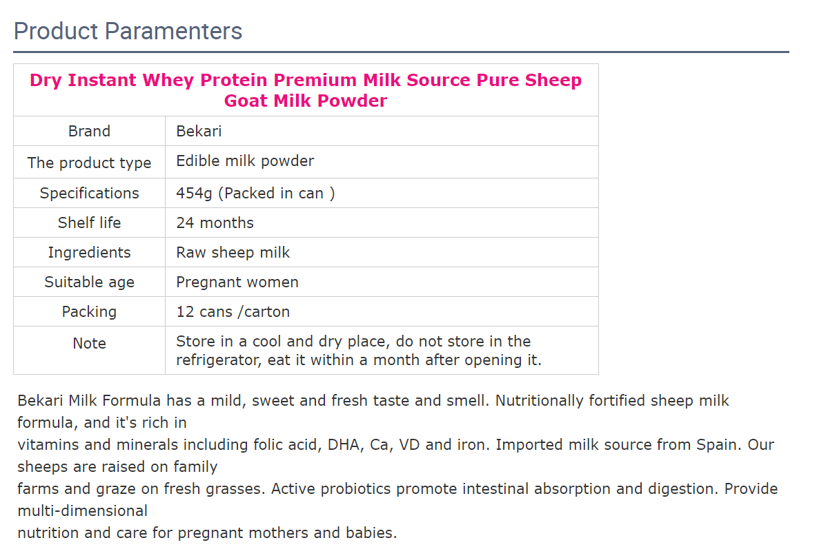 Dry instant whey protein high quality milk source pure cotton goat milk powder