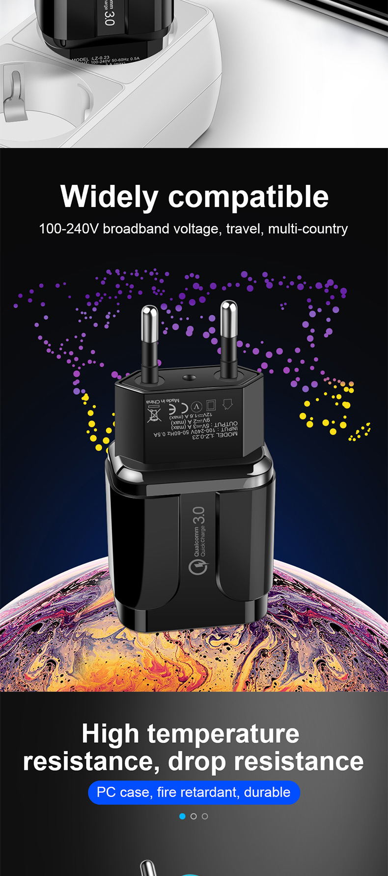 5V 3.1A USB Phone Charger US EU Charger Phone Fast Travel Adapter QC3.0 Mobile Charger Custom Logo