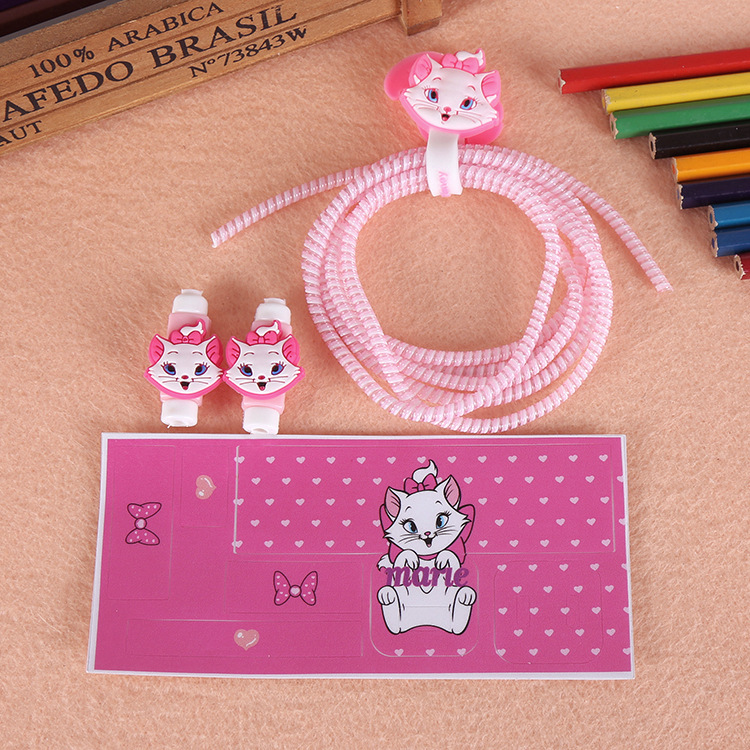 Four sets of cartoon 3-in-1 USB fixed rope to protect the phone data cable