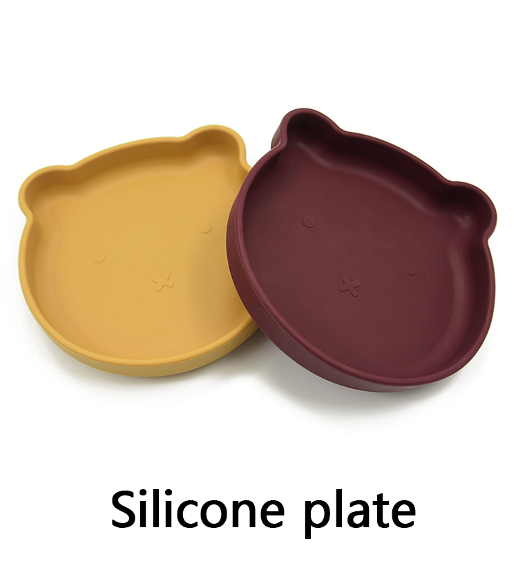 New laser labeling food grade silicone strong suction base lion shaped baby plate