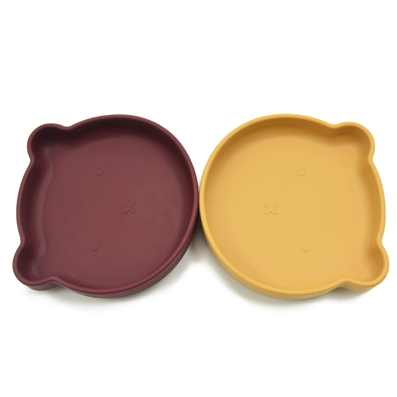 New laser labeling food grade silicone strong suction base lion shaped baby plate