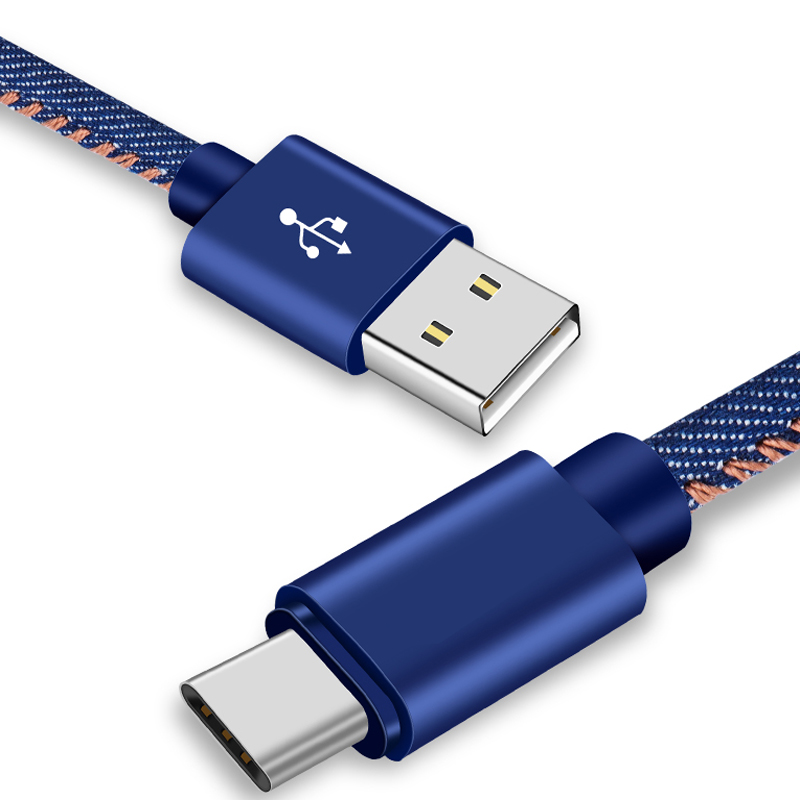 High quality 2A cowboy denim durable cloth 1M TYPE C Usb charging date Cable for Samsung S9 S8 Huawei mate30pro