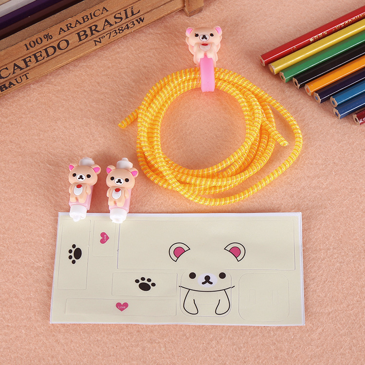 Four sets of cartoon 3-in-1 USB fixed rope to protect the phone data cable