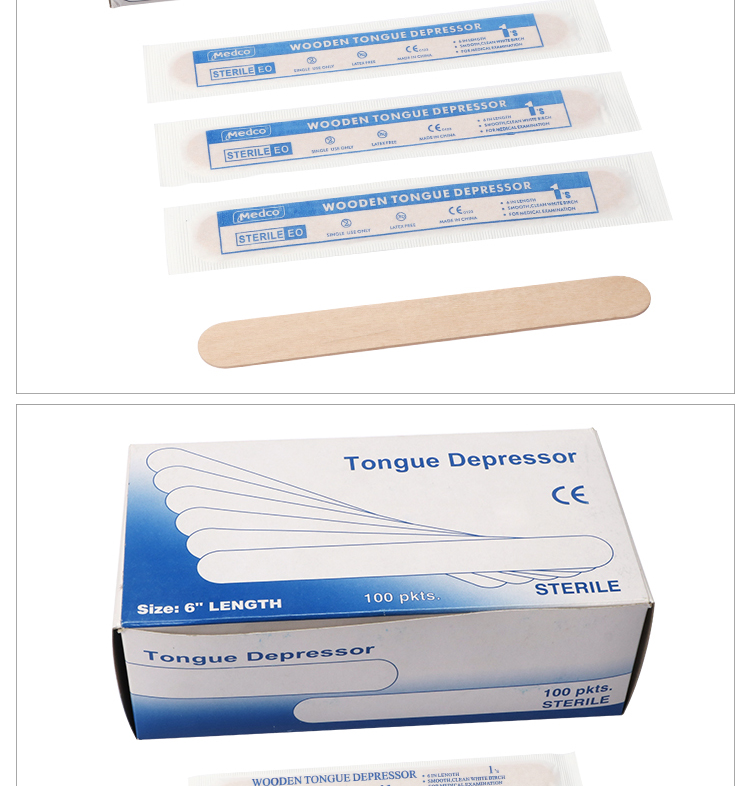 CE ISO certified grade A high quality disposable medical consumables sterile packaging Tongue depressor