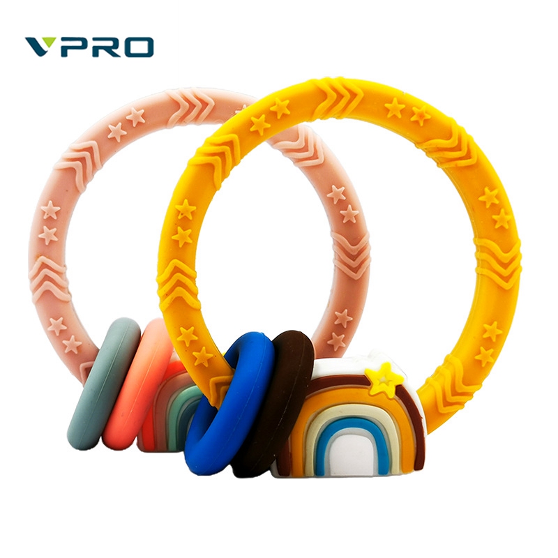 Hot selling crochet elephant teething wooden ring sensory toy baby teeth-gum