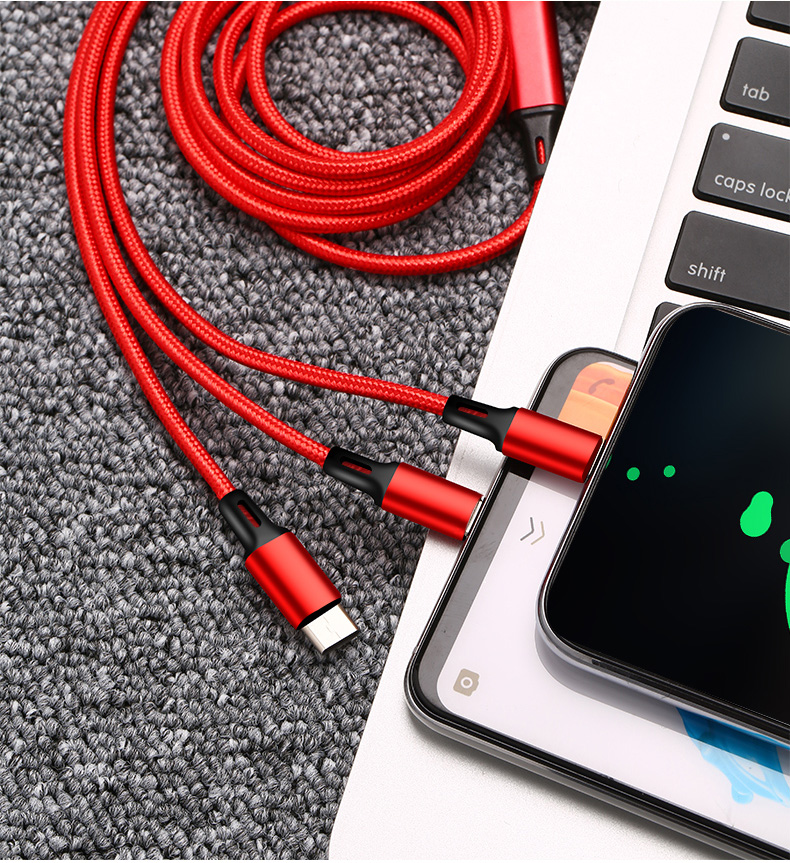 Honor mark 3 in 1 multi - fast charge USB mobile phone charging data cable