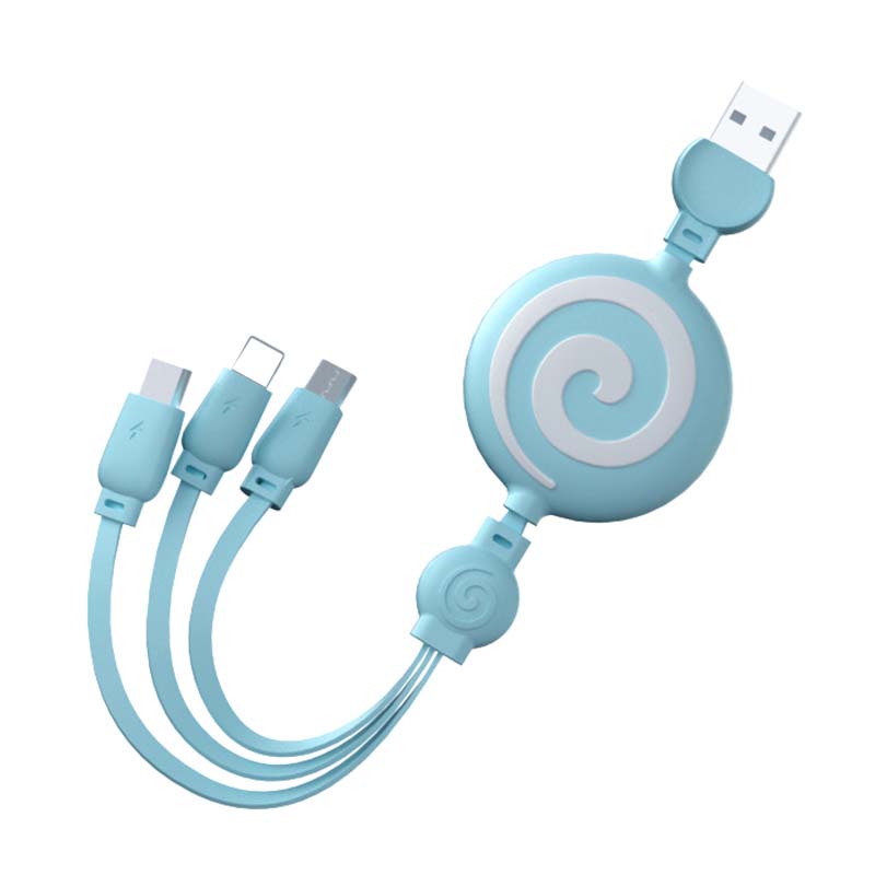 Lovely lollipop a drag three solid color woven fast charge C - type mobile phone data cable