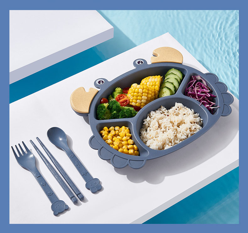 2021 New Design Children's Plate Grid Household Creative Cartoon Anti Falling Baby Kids Chileren Tableware Set
