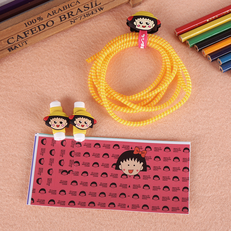 Four sets of cartoon 3-in-1 USB fixed rope to protect the phone data cable