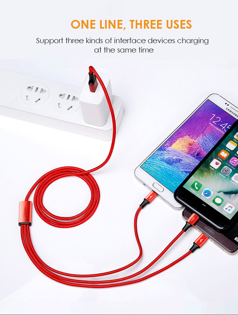 Honor mark 3 in 1 multi - fast charge USB mobile phone charging data cable