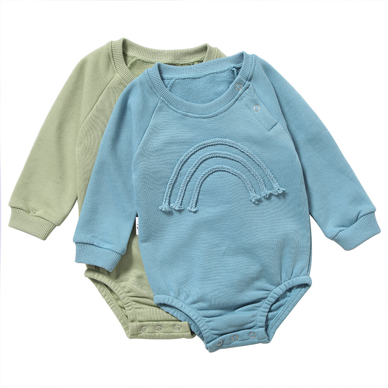 Cotton 0-12 Month Baby Jumpsuit Waffle Rainbow Long Sleeve Newborns Clothing