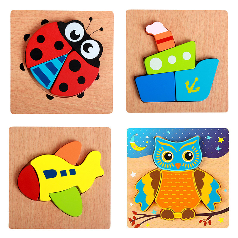 Cartoon 3D animal wooden jigsaw puzzle toy for Montessori baby