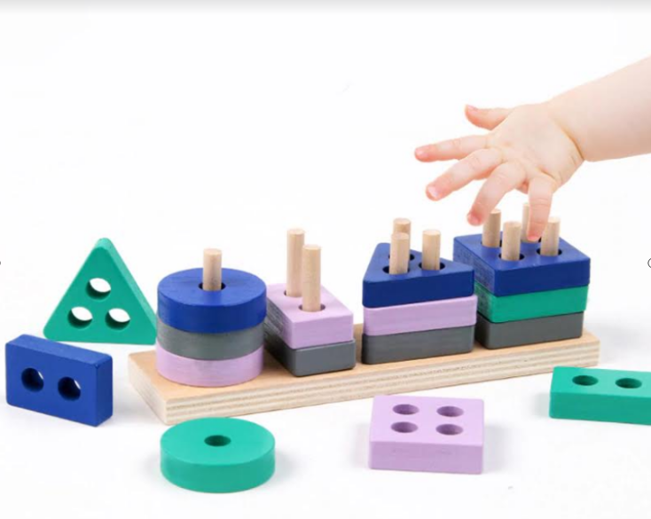 Environmentally friendly non-toxic 3D geometric stacking classification of wooden toys