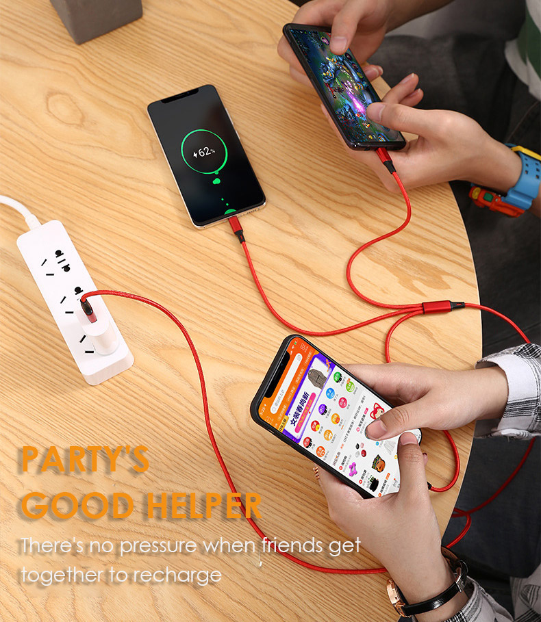 Honor mark 3 in 1 multi - fast charge USB mobile phone charging data cable