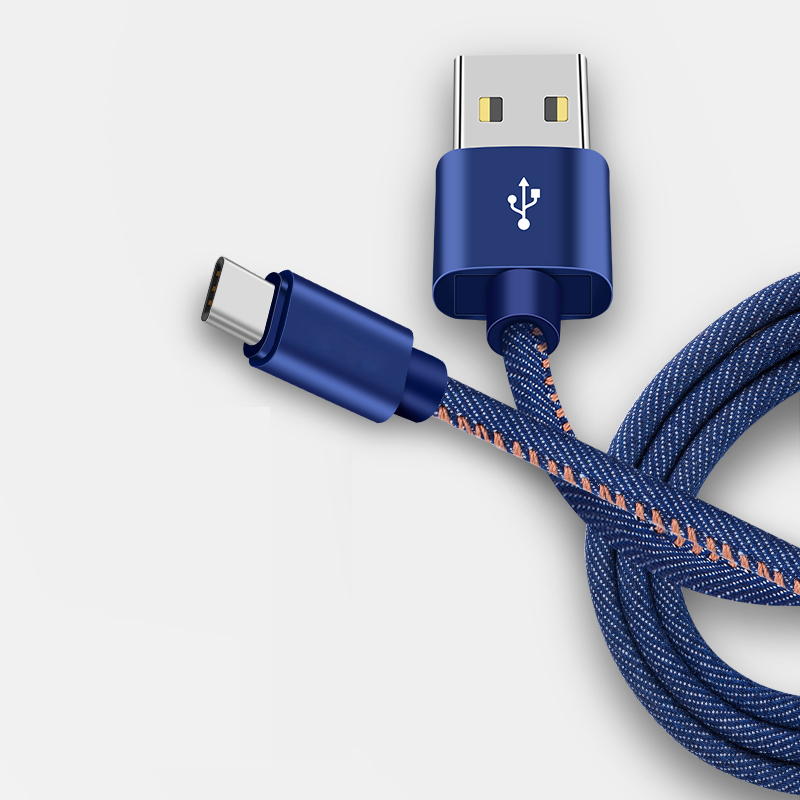 High quality 2A cowboy denim durable cloth 1M TYPE C Usb charging date Cable for Samsung S9 S8 Huawei mate30pro