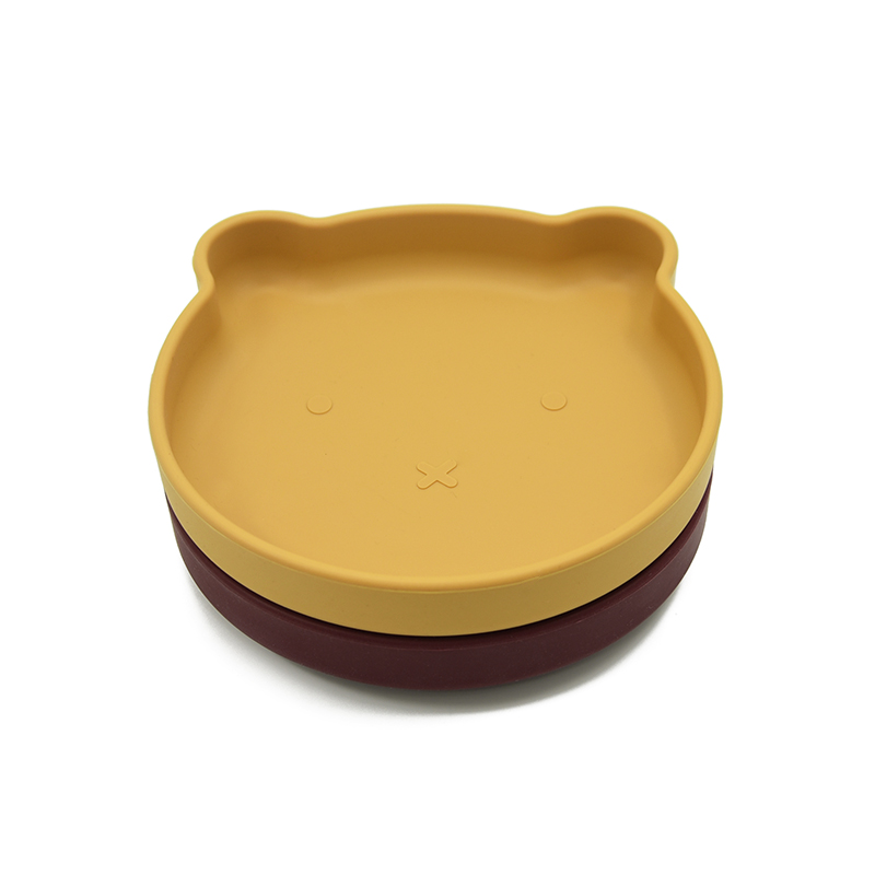 New laser labeling food grade silicone strong suction base lion shaped baby plate