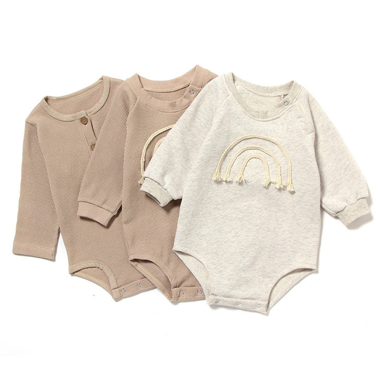Cotton 0-12 Month Baby Jumpsuit Waffle Rainbow Long Sleeve Newborns Clothing