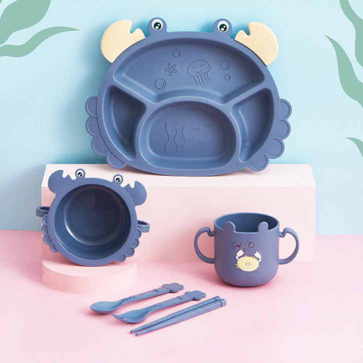 2021 New Design Children's Plate Grid Household Creative Cartoon Anti Falling Baby Kids Chileren Tableware Set