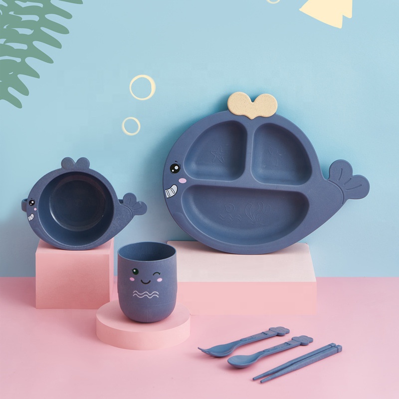 2021 New Design Children's Plate Grid Household Creative Cartoon Anti Falling Baby Kids Chileren Tableware Set