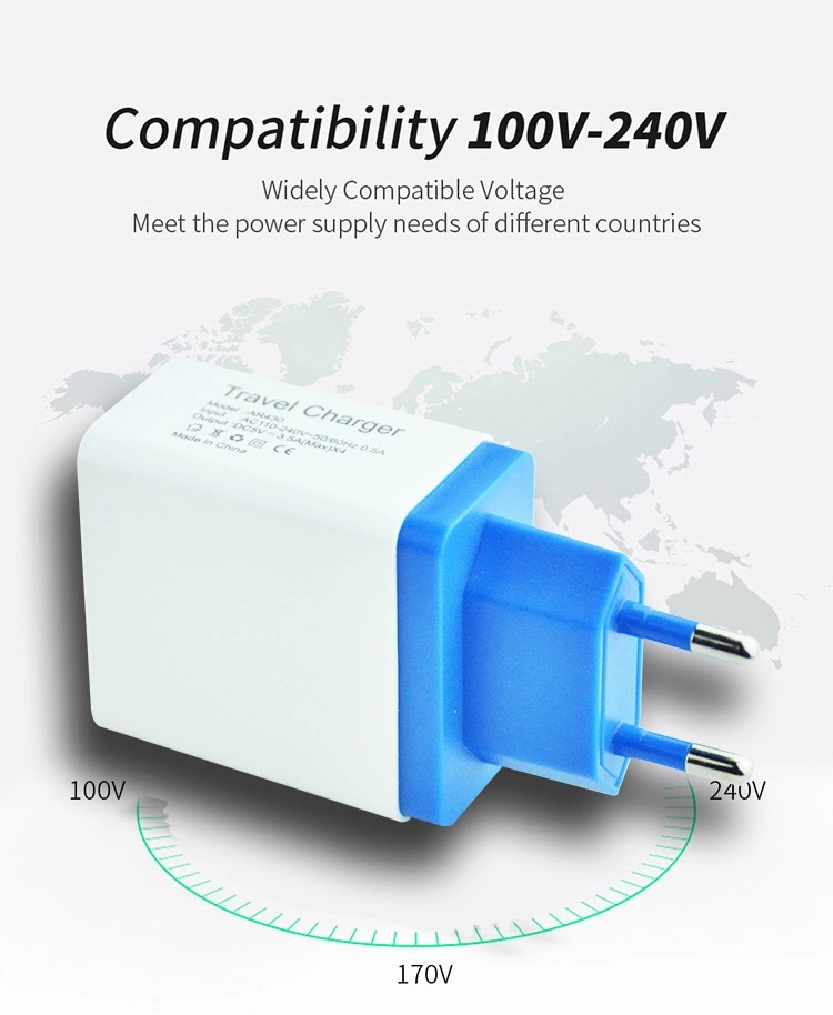 Suitable for Samsung Huawei Xiaomi QC 3.0 wall universal travel suitable for EU 4 USB mobile phone charger