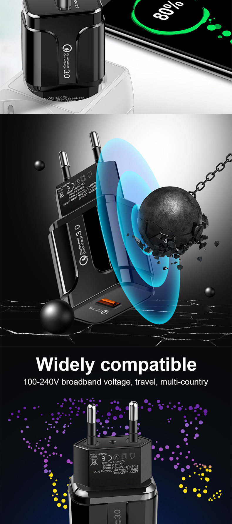 5V 3.1A USB Phone Charger US EU Charger Phone Fast Travel Adapter QC3.0 Mobile Charger Custom Logo