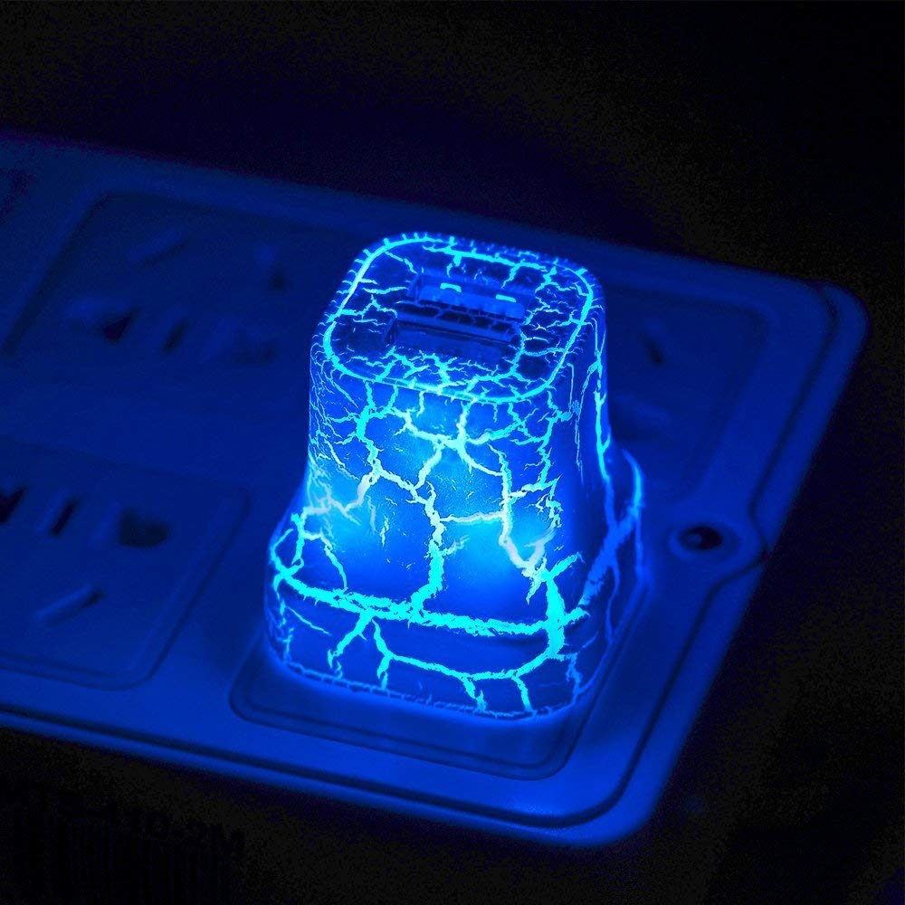 Crackle design colorful white red blue green 2.1A LED luminous travel home dual 2-port USB wall-mounted phone charger