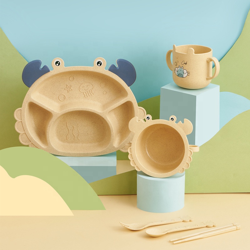2021 New Design Children's Plate Grid Household Creative Cartoon Anti Falling Baby Kids Chileren Tableware Set
