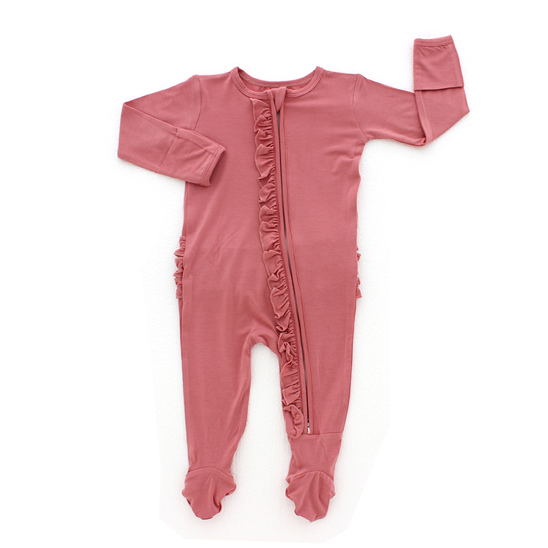 Fall Winter Ribbed Baby Clothes Sleep suits Front Zip Butts Ruffle Newborn Girls Layette Footie Rompers jumpsuit