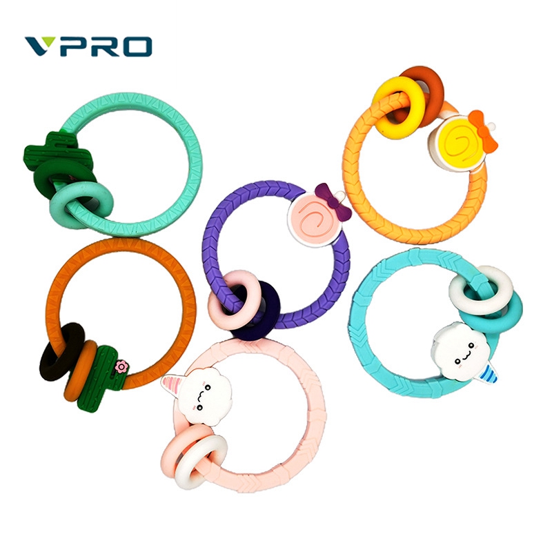 Hot selling crochet elephant teething wooden ring sensory toy baby teeth-gum