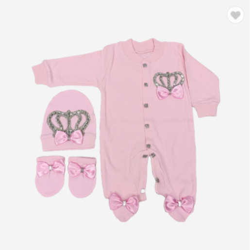 3 Pieces %100 Cotton Pink Girl Romper Set Newborn Clothes