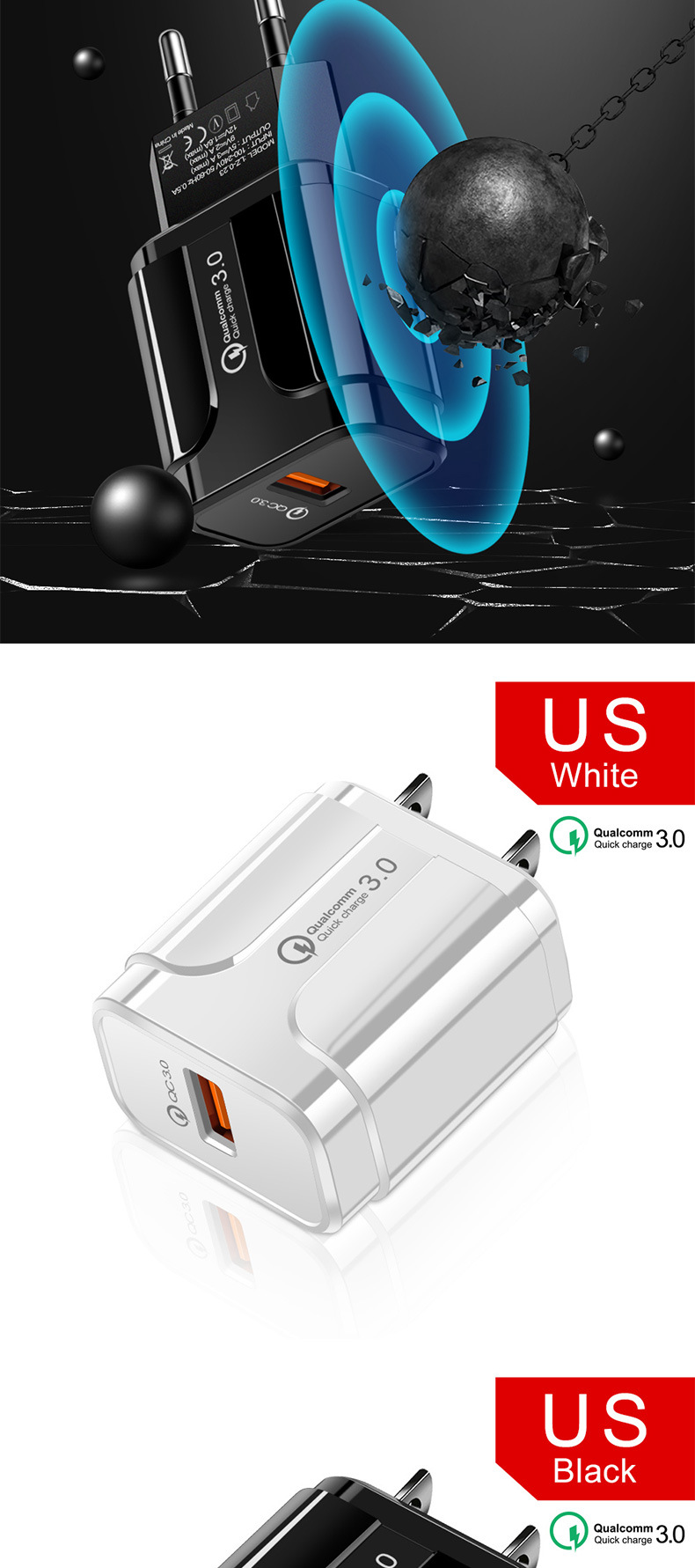 5V 3.1A USB Phone Charger US EU Charger Phone Fast Travel Adapter QC3.0 Mobile Charger Custom Logo