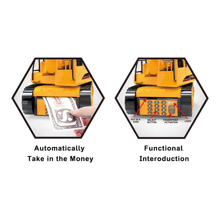 New arrival money saving music 1:16 excavator automatic withdrawal piggy bank electronic toys