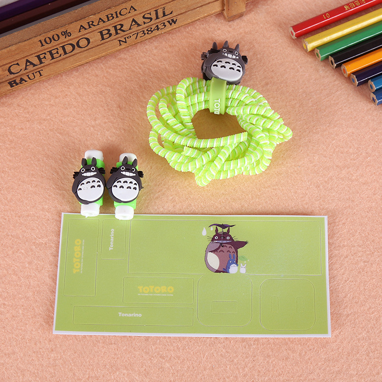 Four sets of cartoon 3-in-1 USB fixed rope to protect the phone data cable