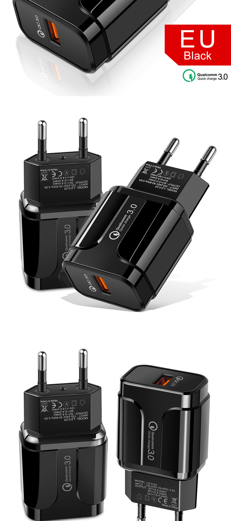 5V 3.1A USB Phone Charger US EU Charger Phone Fast Travel Adapter QC3.0 Mobile Charger Custom Logo