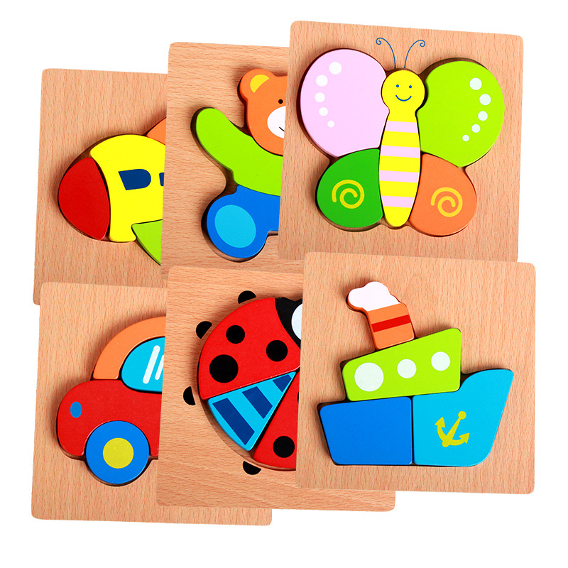 Cartoon 3D animal wooden jigsaw puzzle toy for Montessori baby