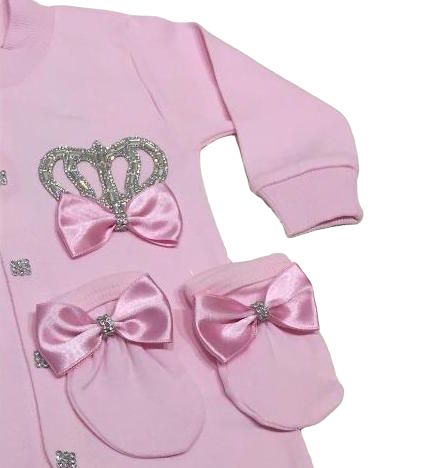 3 Pieces %100 Cotton Pink Girl Romper Set Newborn Clothes